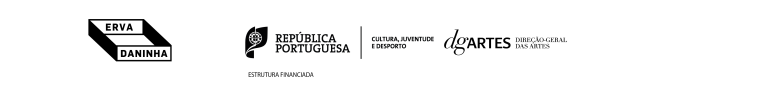 Barra de logotipos contendo os logos: Erva Daninha, República Portuguesa, cultura, juventude e desporto e Direção geral das artes